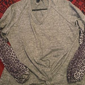 Large womens leopard flared sleeve blouse